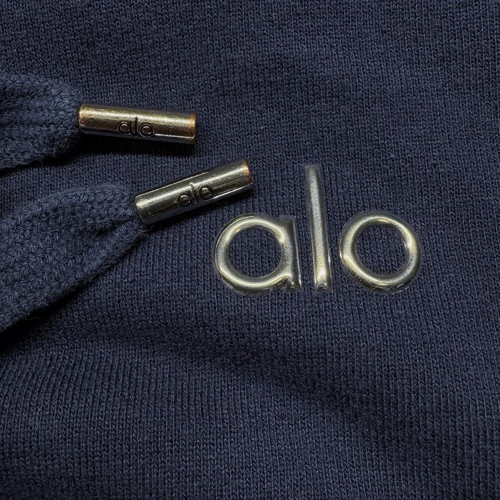 Alo Yoga Accolade Hoodie Blue Chrome Logo Relaxed Fit Sweatshirt Womens 2XL